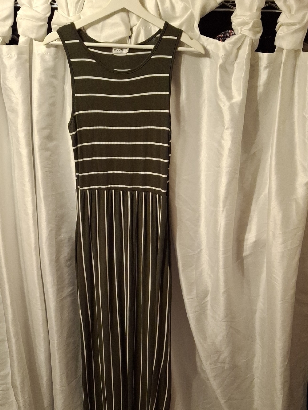 Sleeveless Olive and White Striped Maxi Dress by Hount